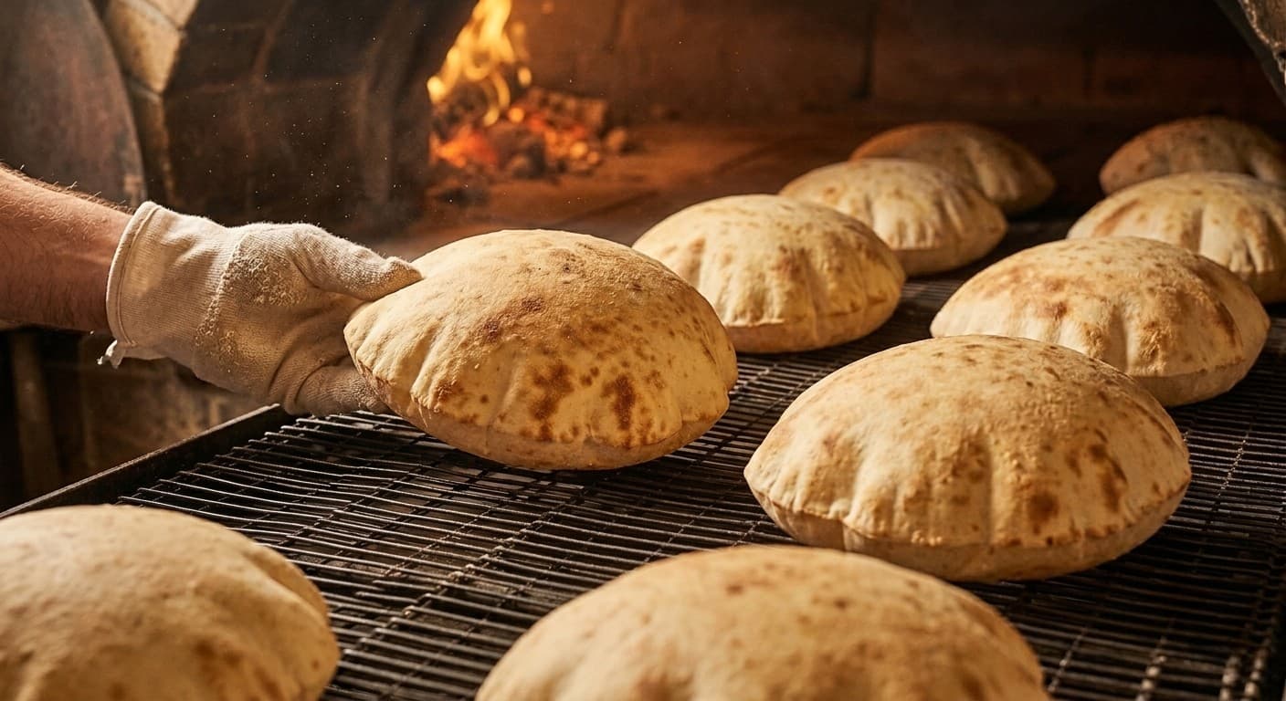 Frisch gebackenes Fladenbrot auf einem Gitter